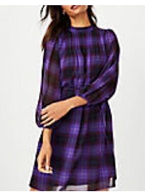 NWT Ann Taylor plaid long sleeve dress size XS
